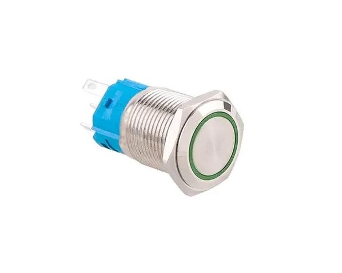 Кнопка универсальная 16K-P11DZ с фиксацией 5 pin 12-24V 16 мм Зеленый (7000005737)
