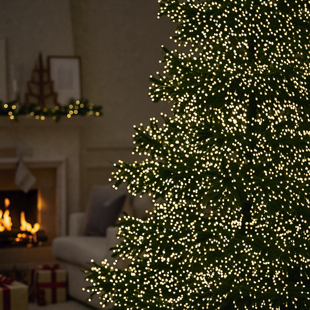 Гирлянда новогодняя комнатная роса Хвойная лапа Garlando 50 м 1500 LED белый провод Желтое сияние (D1500L50MWY)