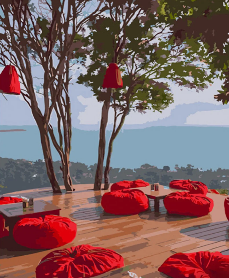 Картина по номерам Strateg Красные пуфы 40x50 см (GS771)