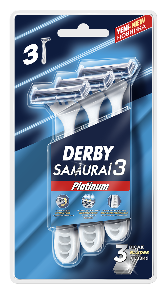 Бритва одноразова Derby Samurai Platinum з потрійним лезом 3 шт.