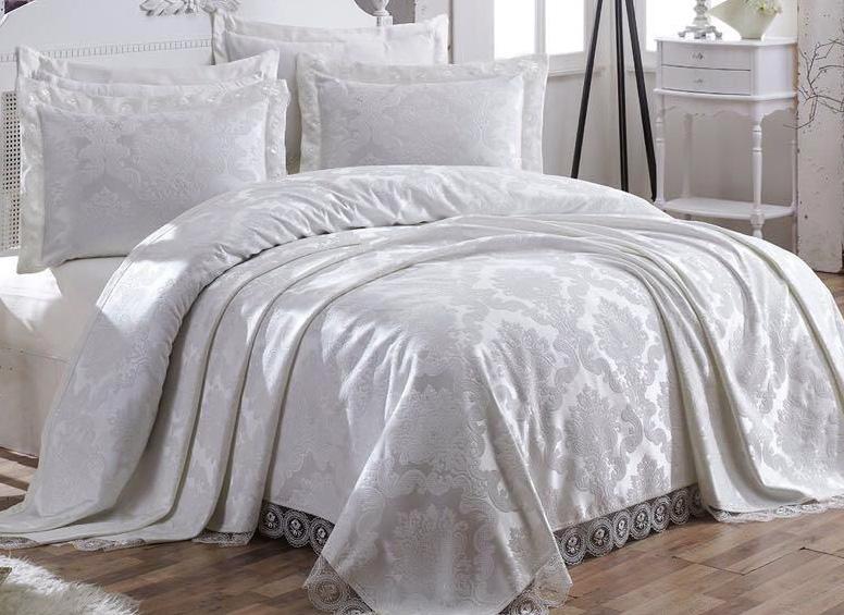 Покрывало Gardine's Diana Krem 240х260 см с 2 наволочками жаккард (SA-6311)