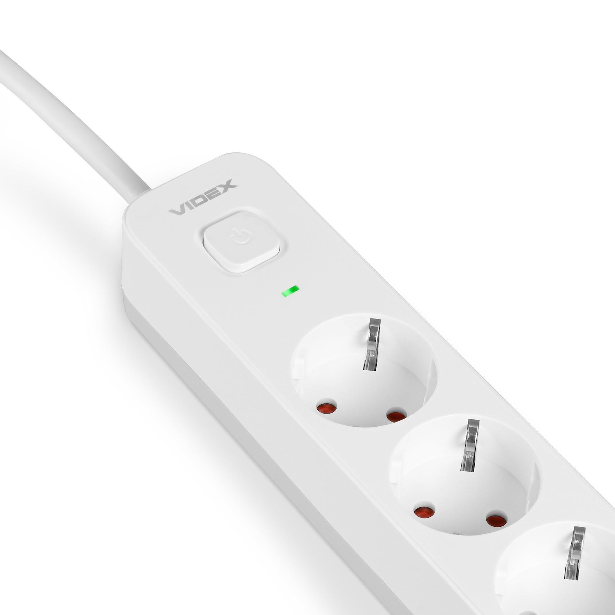 Удлинитель Videx ONCORD 3 гнезда с заземлением/кнопкой/шторками 3 м Белый (VF-PD33G-W) - фото 3
