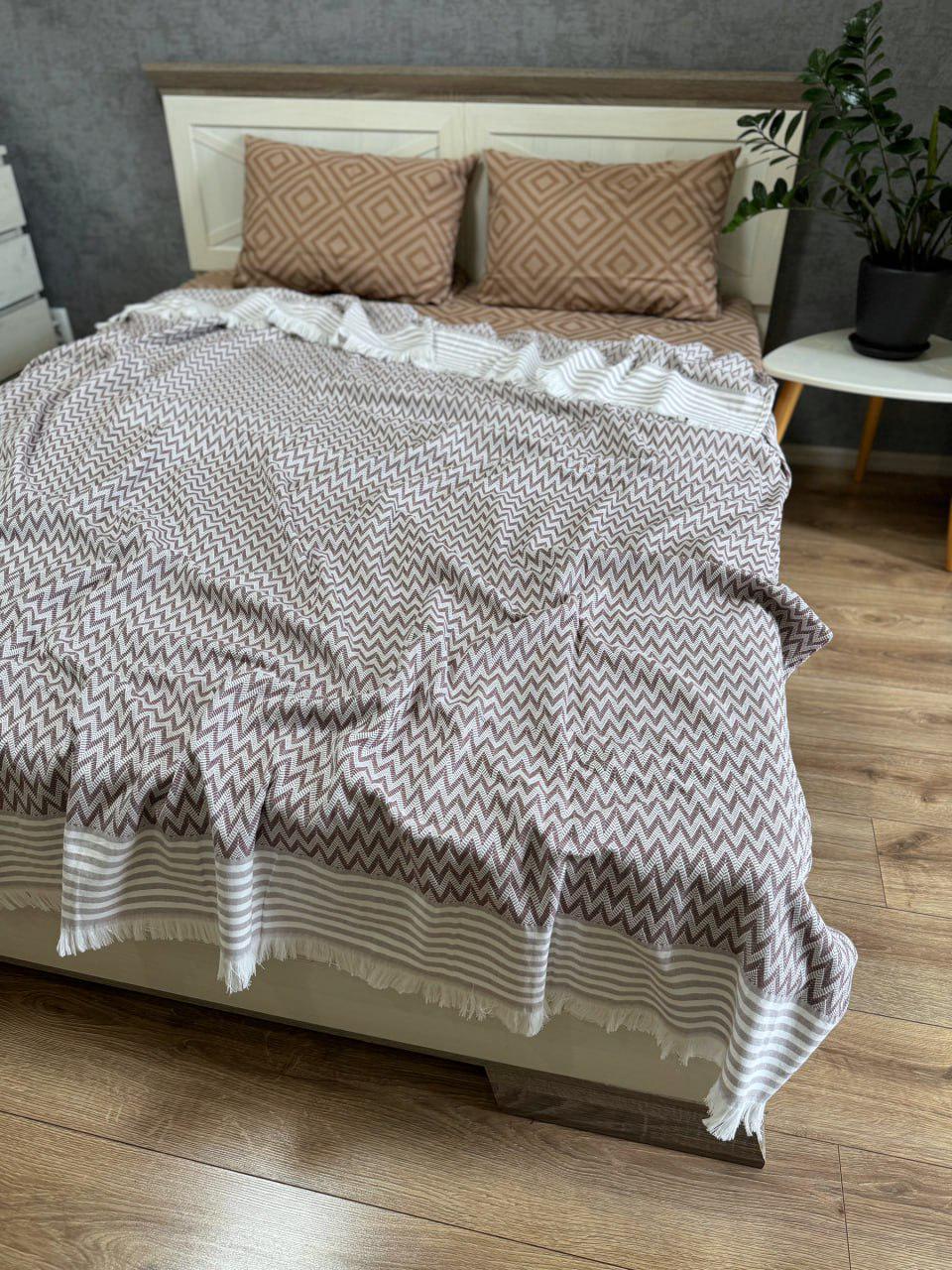 Покрывало-плед Зигзаг хлопковое евро 200х230 см Бордовый (19142066) - фото 3