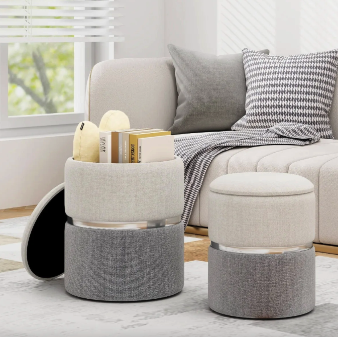 Пуф Costway Rosana 2 шт. велюровий Сірий (5009) - фото 2