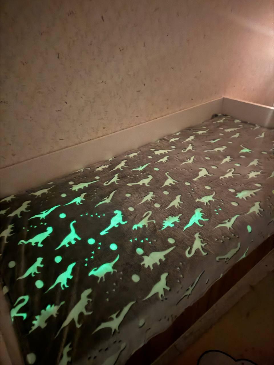 Плед детский светящийся ночью Динозавры 150х200 см Серый (П4К-am-pled-svet-001-2)