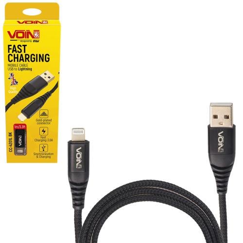 Кабель Voin CC-4201L BK USB-Lightning 3 А швидка зарядка/передача даних 1 м Black (00000053575)