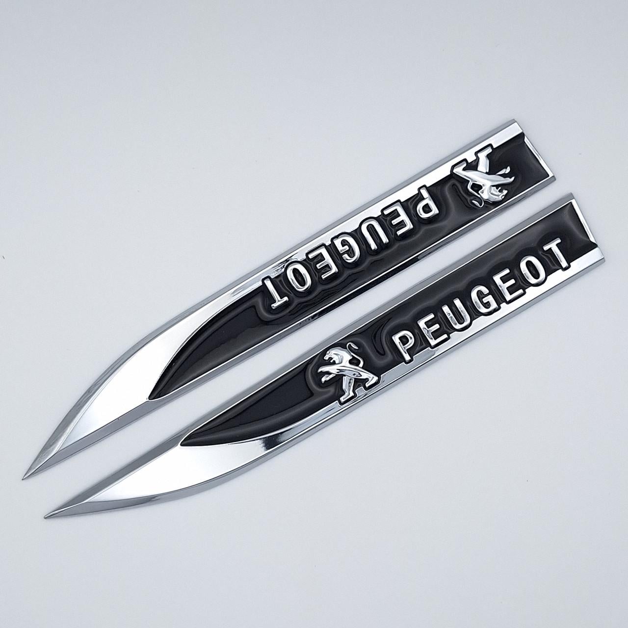Эмблема на крылья Peugeot 15х1,8 см Хром/Черный глянцевый (1424344845)