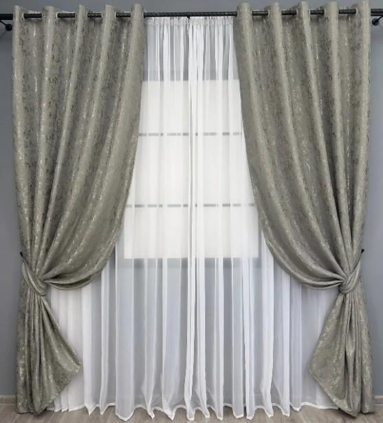 Штори на люверсах Pavliani льон мармур 1,5х2,5 м 2 шт. Сірий (1665ш 37-0181) Штори на люверсах Pavliani льон мармур 1,5х2,5 м 2 шт. Сірий (1665ш 37-0181)