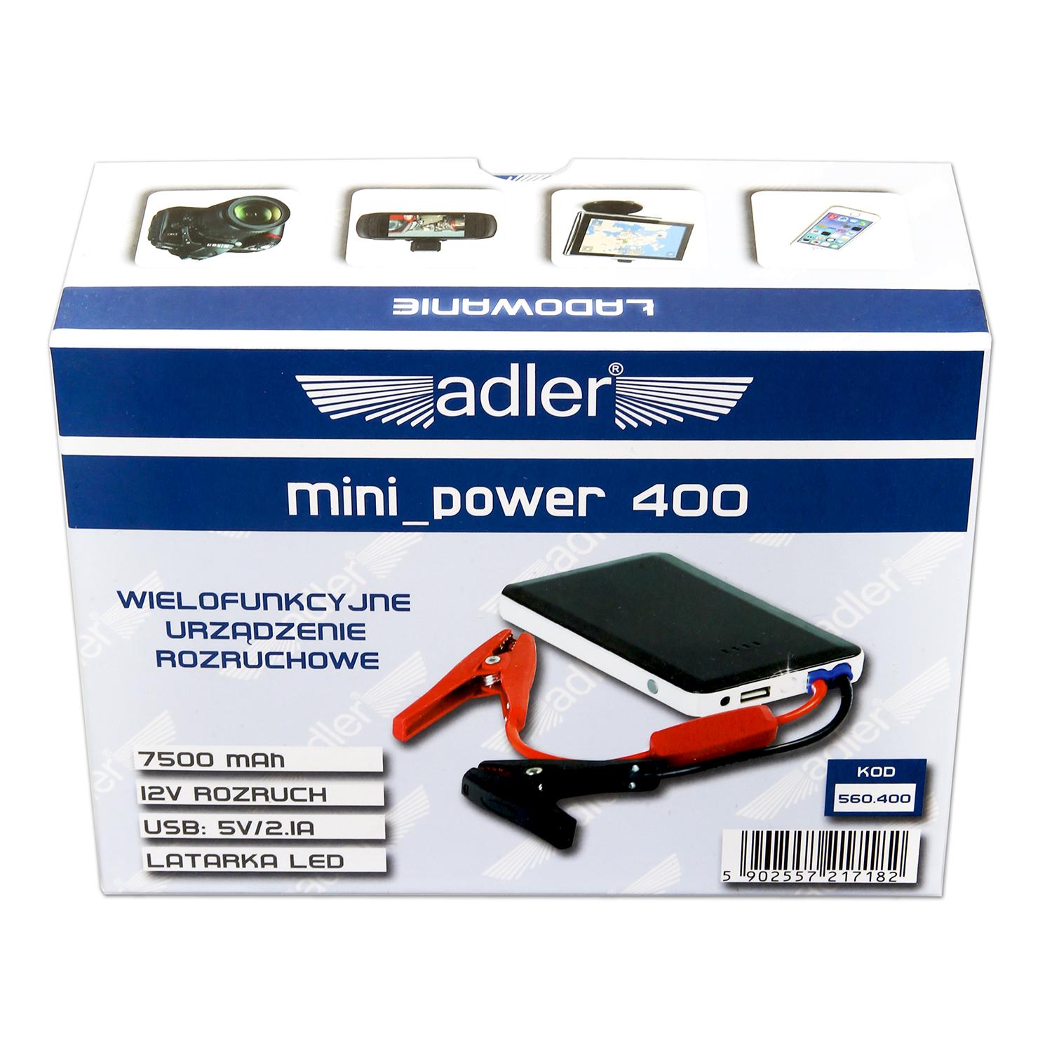 Устройство пусковое зарядное Adler Mini Power-400 12 В с фонариком авто бустер 7500 mAh с функцией powerbank - фото 4