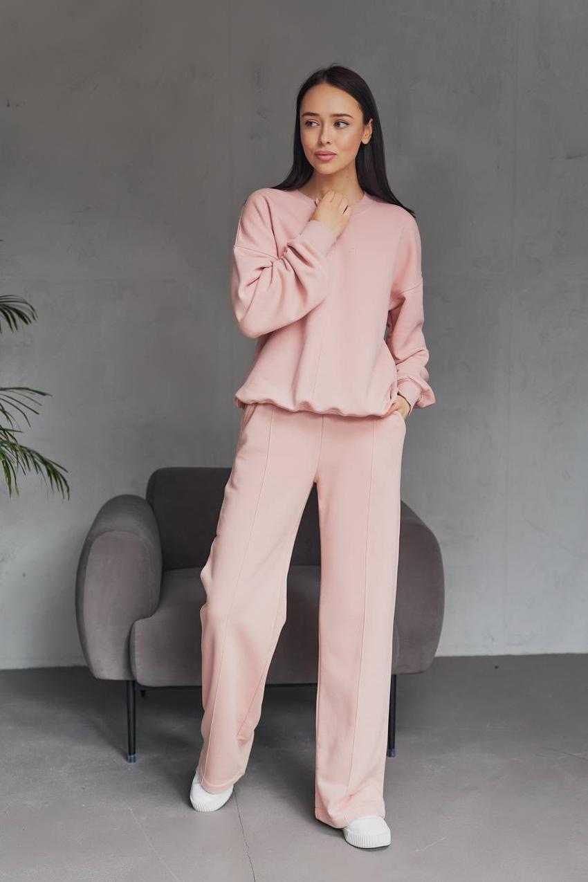 Костюм спортивный женский М128 свитшот/брюки прямые 3х-нить.3 L Пудровый (583-1-62)