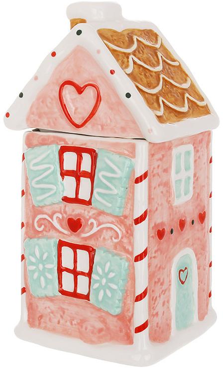 Банка керамічна для солодощів Зефірно-пряничний будиночок 1000 мл Рожевий
