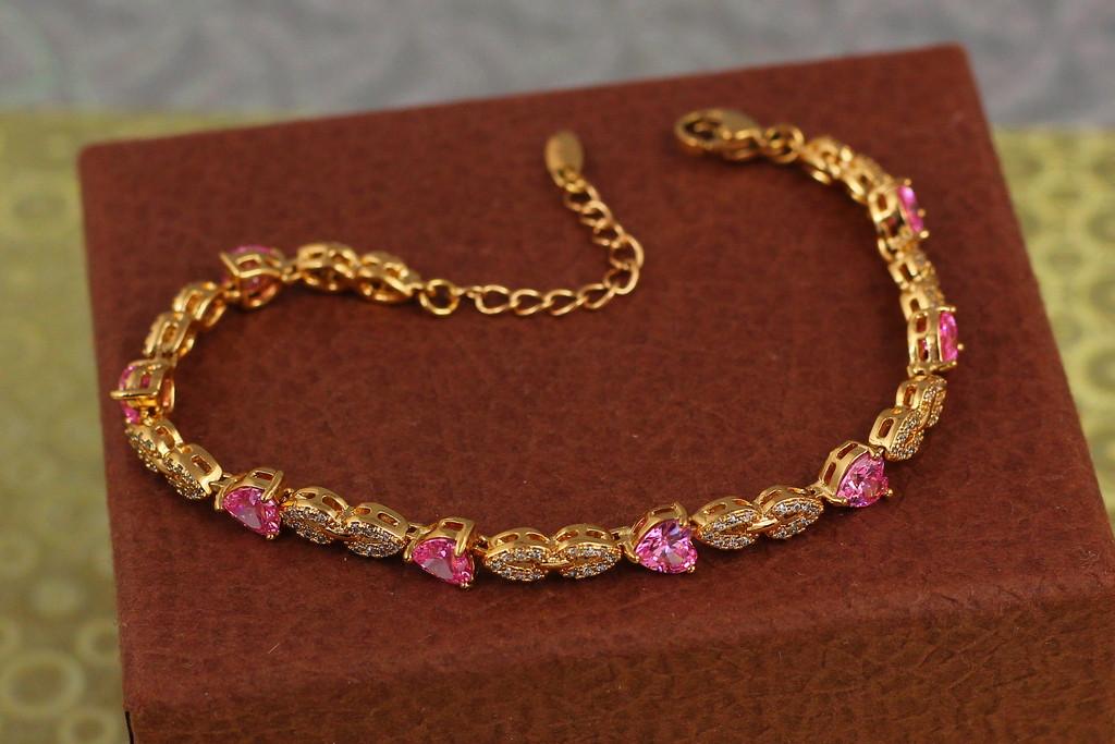 Браслет Xuping Jewelry Праздник с розовыми камнями 17 см 5 мм Золотистый (2390709504)