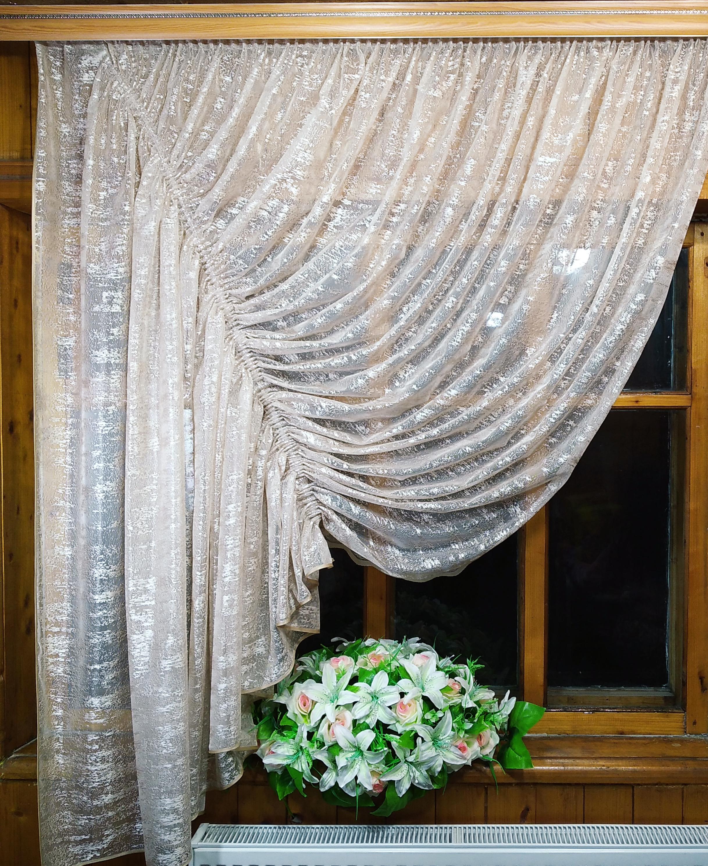 Занавеска кухонная Камелия левая Бежевый/Мрамор