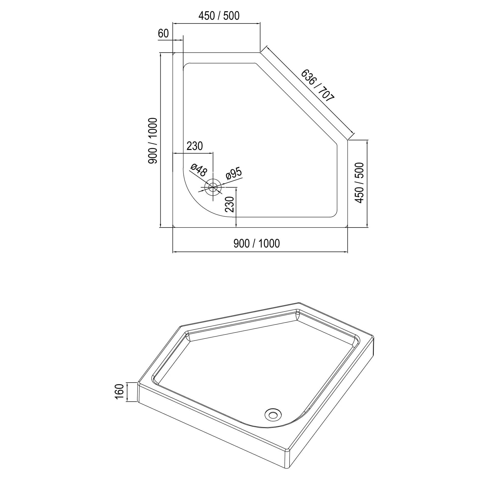 Піддон для душу Eger IRIS 599-142/2 акриловий п'ятикутний 90x90x16 см (71880) - фото 2