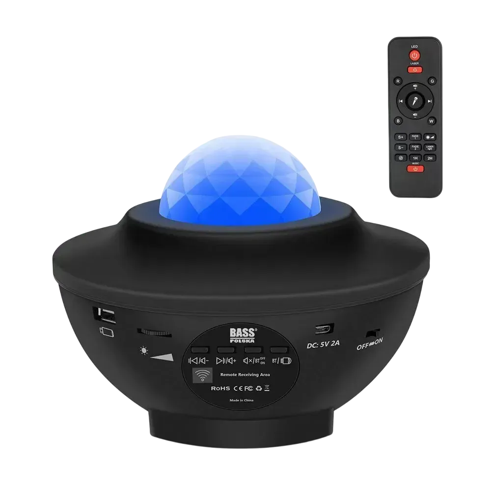 Ночник-проектор звездное небо Bass Polska BH 59311 с динамиком и пультом Bluetooth Черный