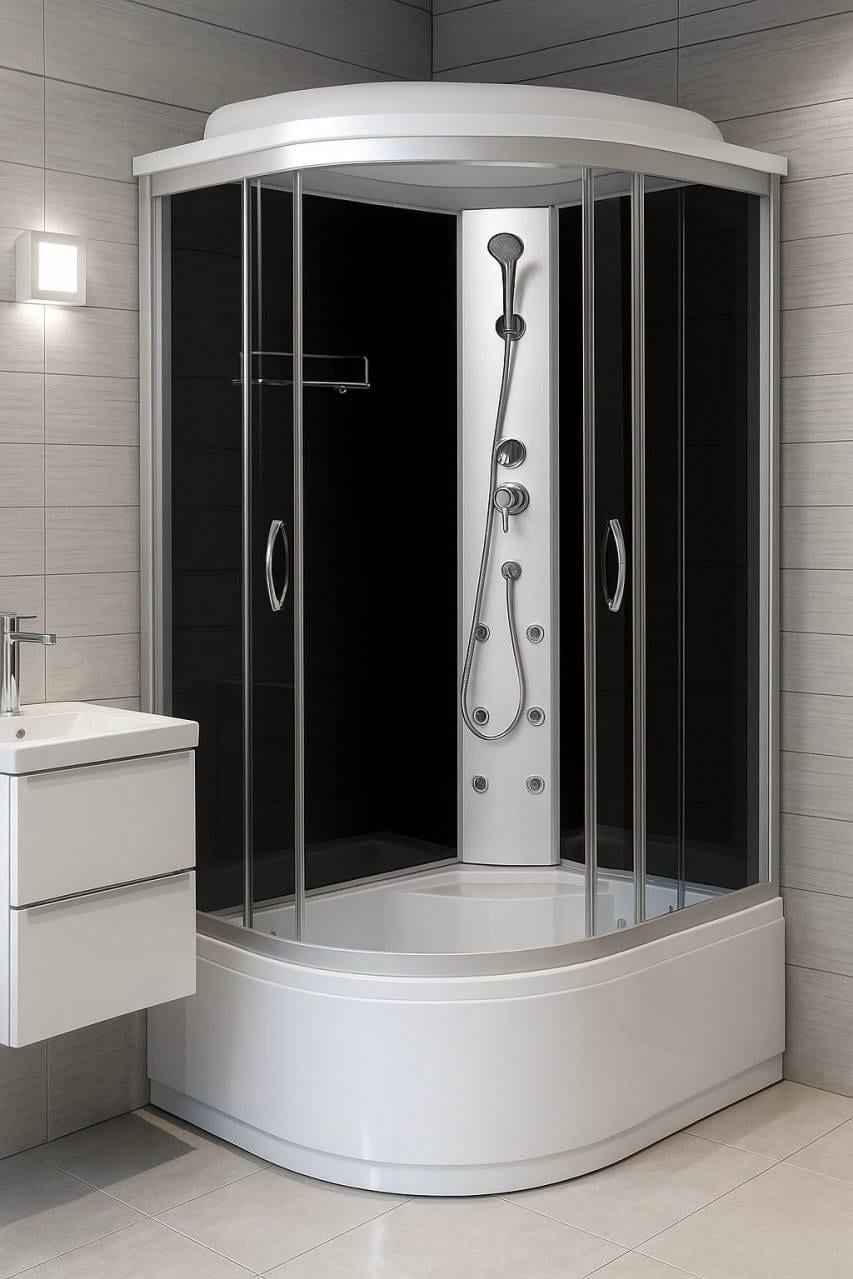 Душевой бокс закрытый KO&PO правосторонний с гидромассажем поддон 40 см тонированное стекло 120х80х215 см (C10077)