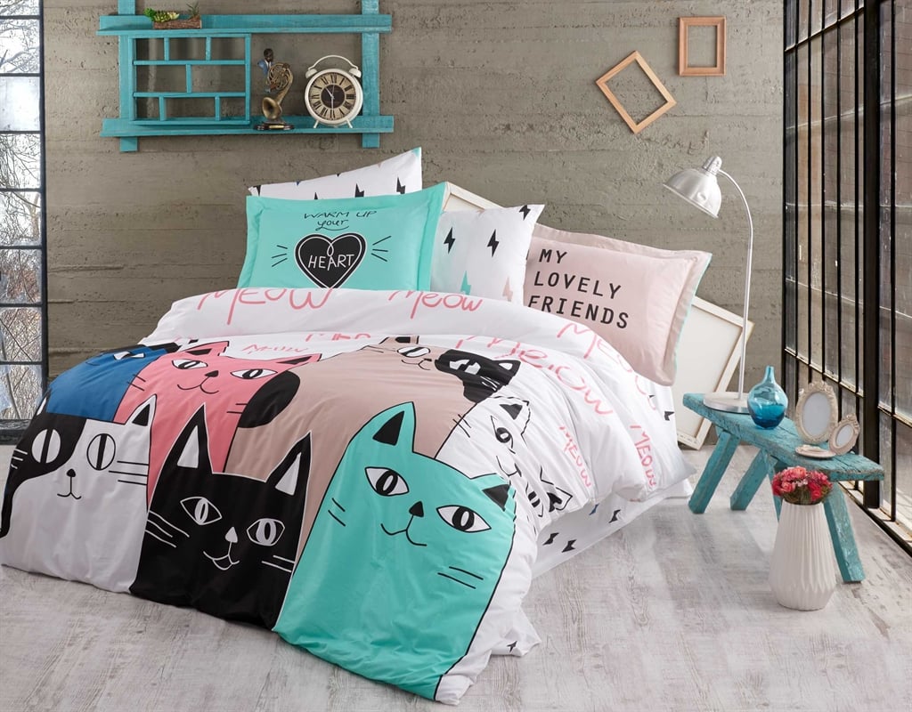 Комплект постельного белья Hobby Poplin Love Cats 200х220 см/50х70 см 2 шт. Розовый
