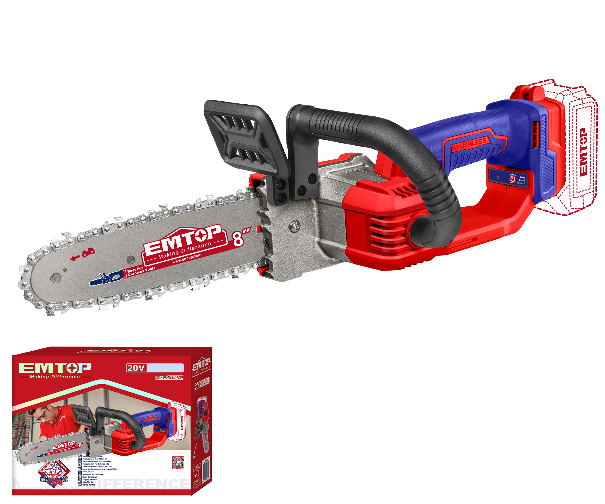 Пила цепная аккумуляторная EMTOP ELGA2085 без АКБ и ЗП