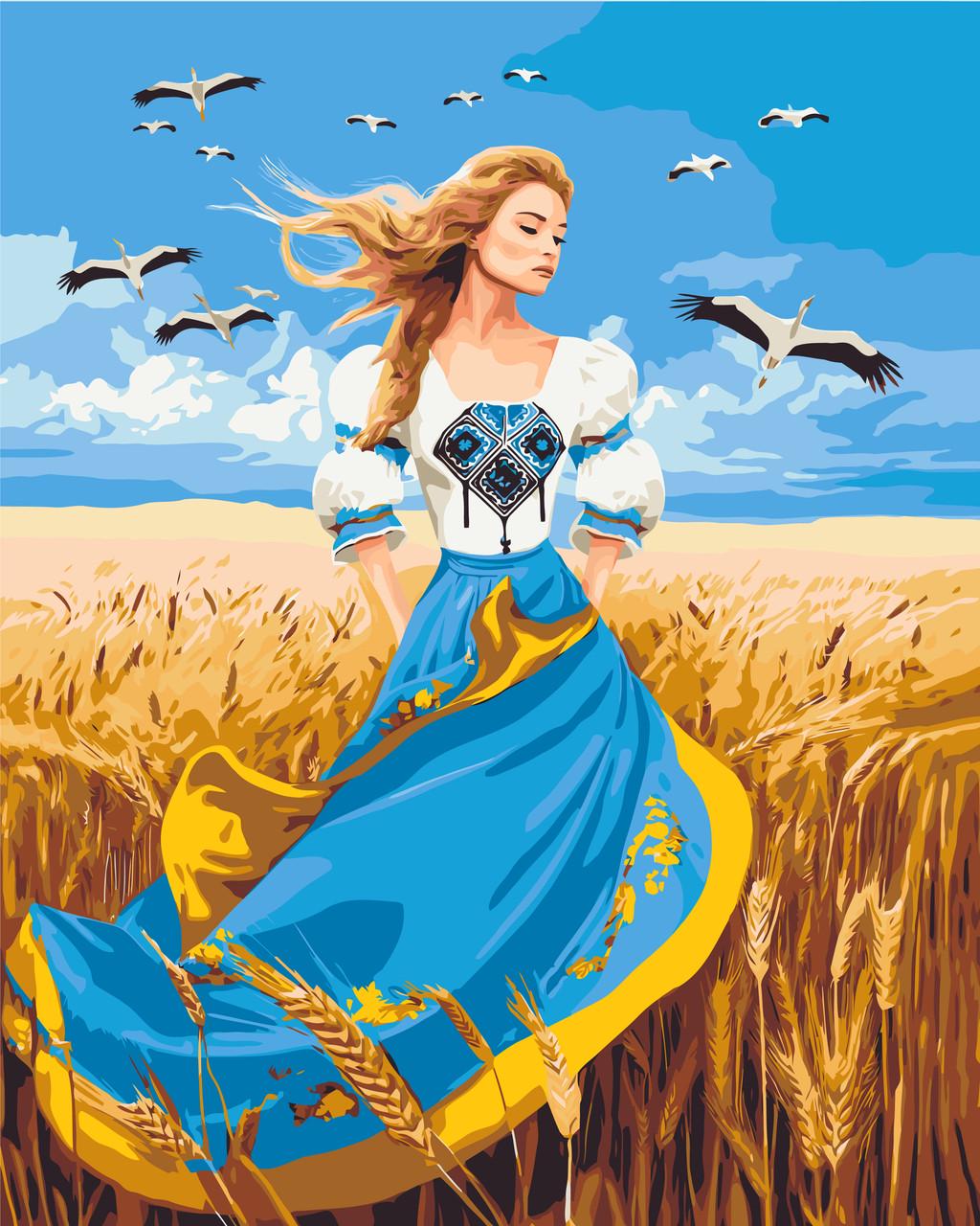 Картина за номерами ORIGAMI Дівчина в синьо-жовтій сукні Патріотичний сюжет 40х50 см (LW32580) Картина за номерами ORIGAMI Дівчина в синьо-жовтій сукні Патріотичний сюжет 40х50 см (LW32580)