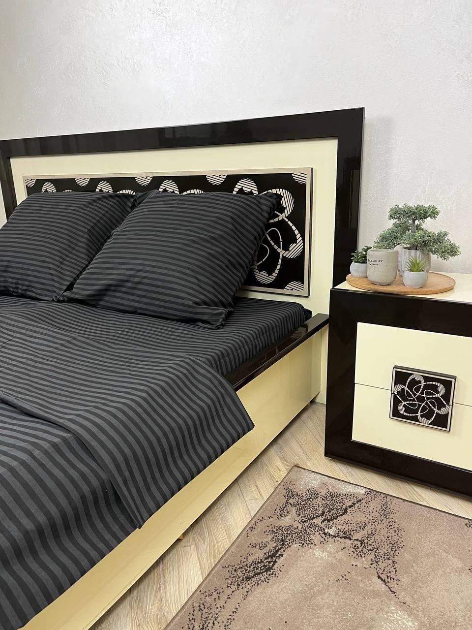 Комплект постільної білизни двоспальний Смужка бавовняний 180x220 см Чорний (28838385) - фото 2