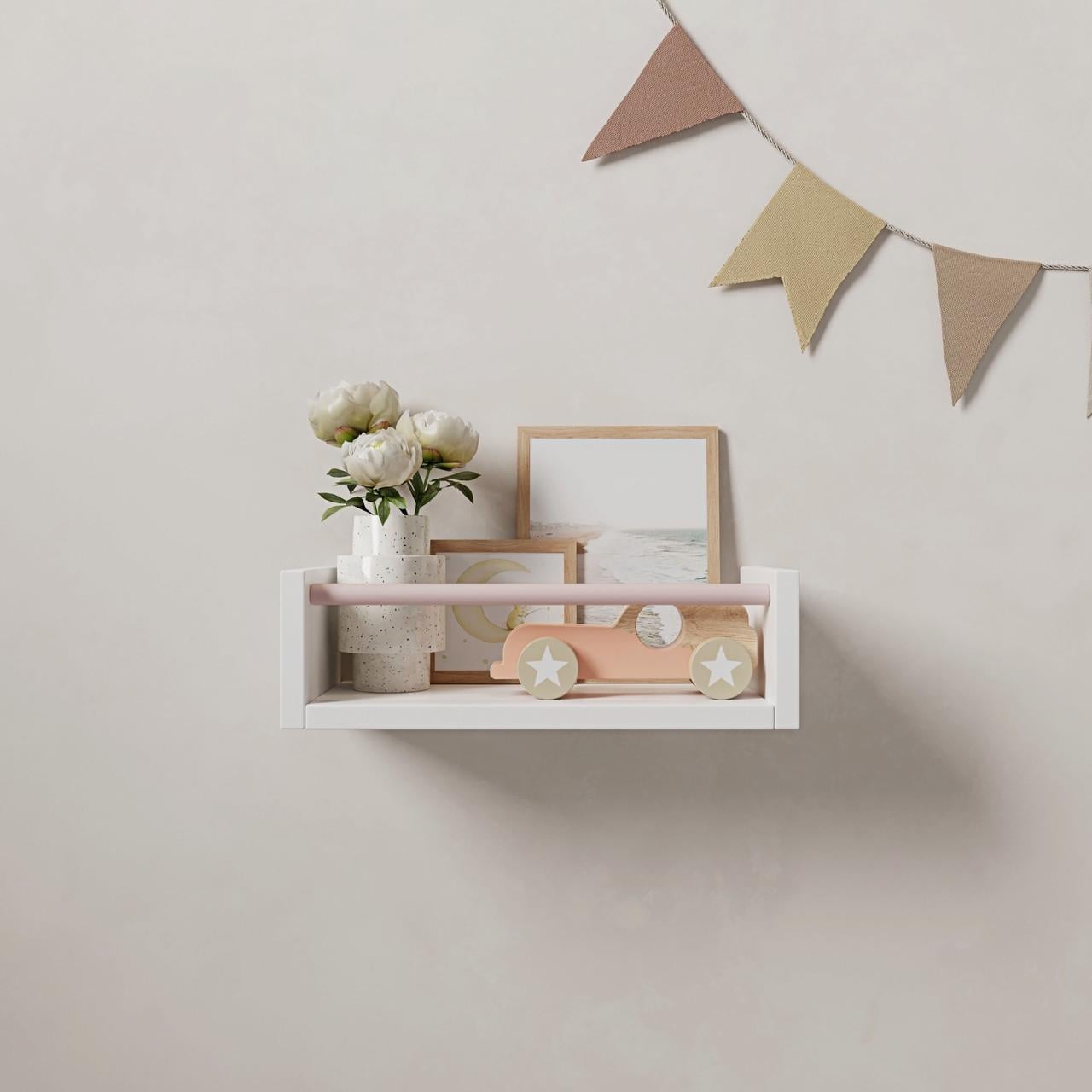 Полка настенная DNP-1 для книг детская с нагелем 318х150х100 мм Белый/Розовый (22100603)