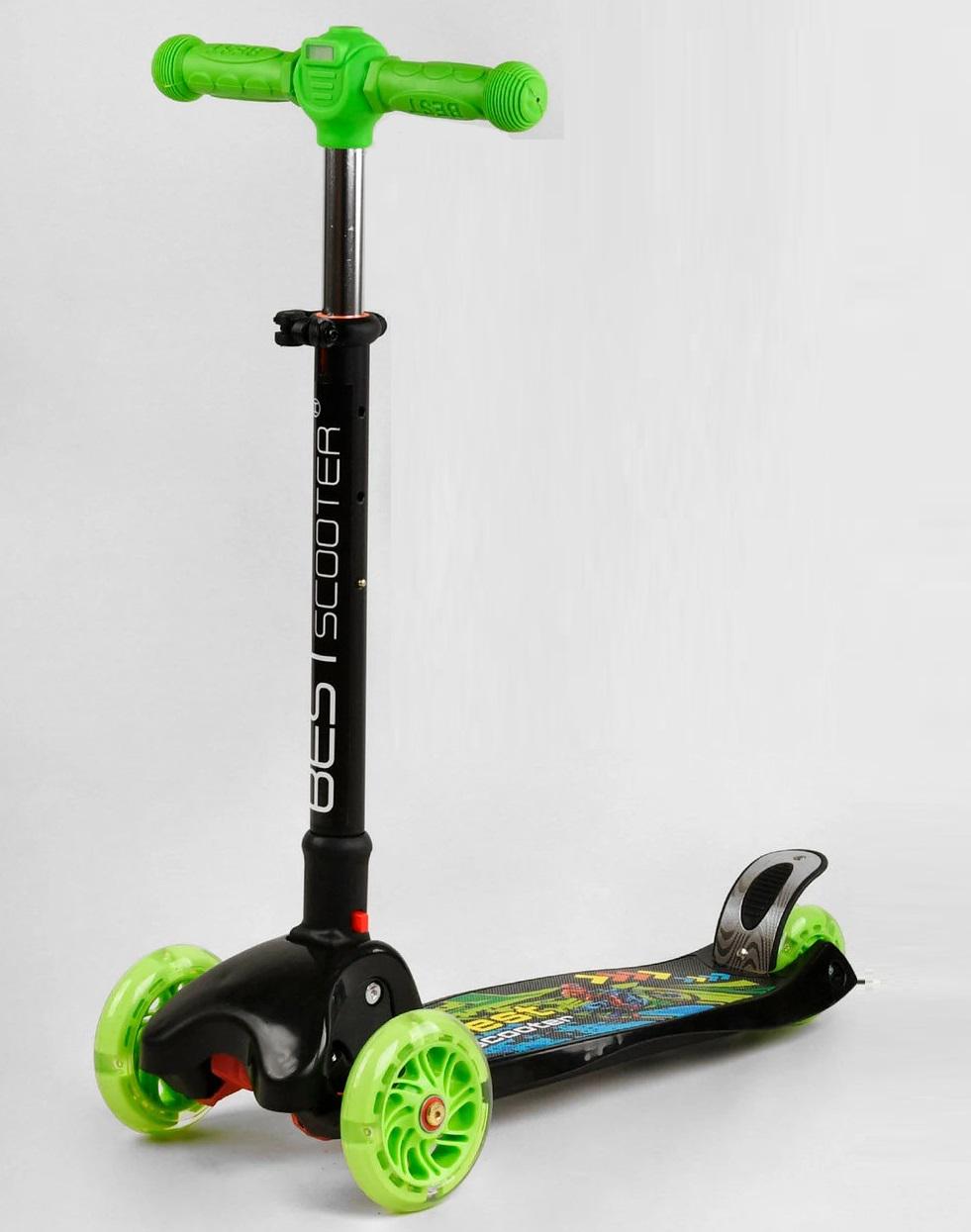 Самокат трехколёсный Best Scooter MAXI L-8574 складной с фарой колеса PU Черный/Зелений (45942216) Самокат трехколёсный Best Scooter MAXI L-8574 складной с фарой колеса PU Черный/Зелений (45942216)