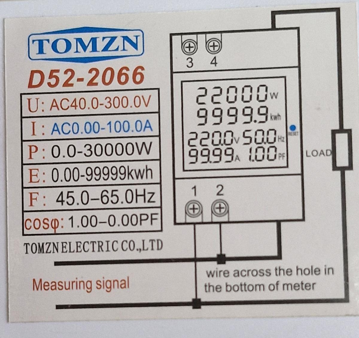 Счетчик электроэнергии ватметр/вольтметр/амперметр TOMZN многофункциональный (D52-2066) - фото 6