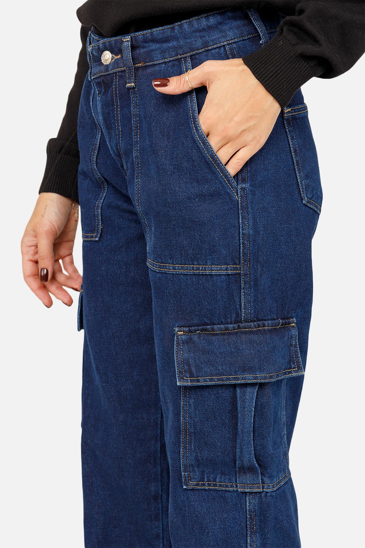 Джинси жіночі wide р. 42 Темно-синій (SKT001012667) - фото 3