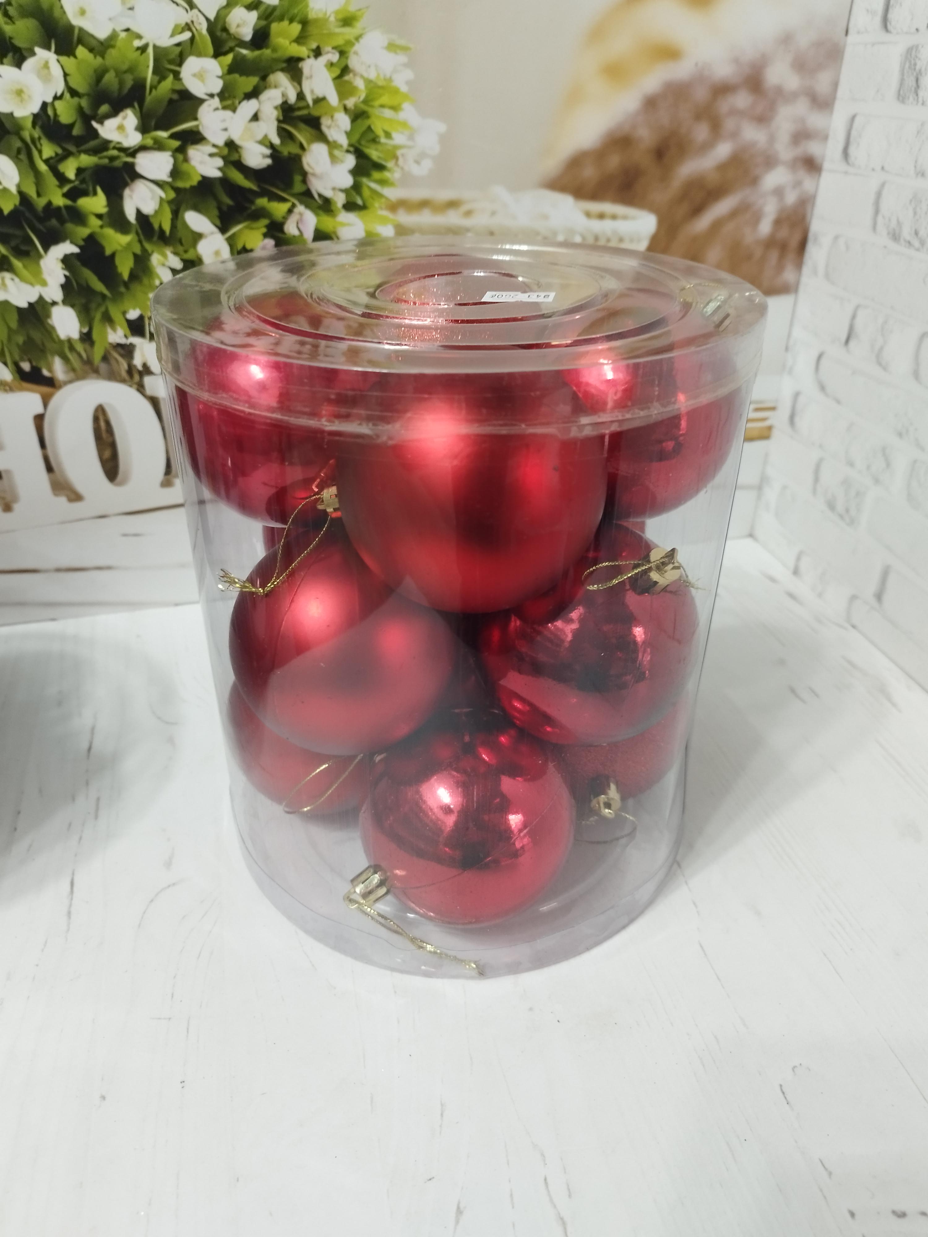 Набір новорічних куль на ялинку пластикові 8 см 12 шт. Червоний (GM9008-1)