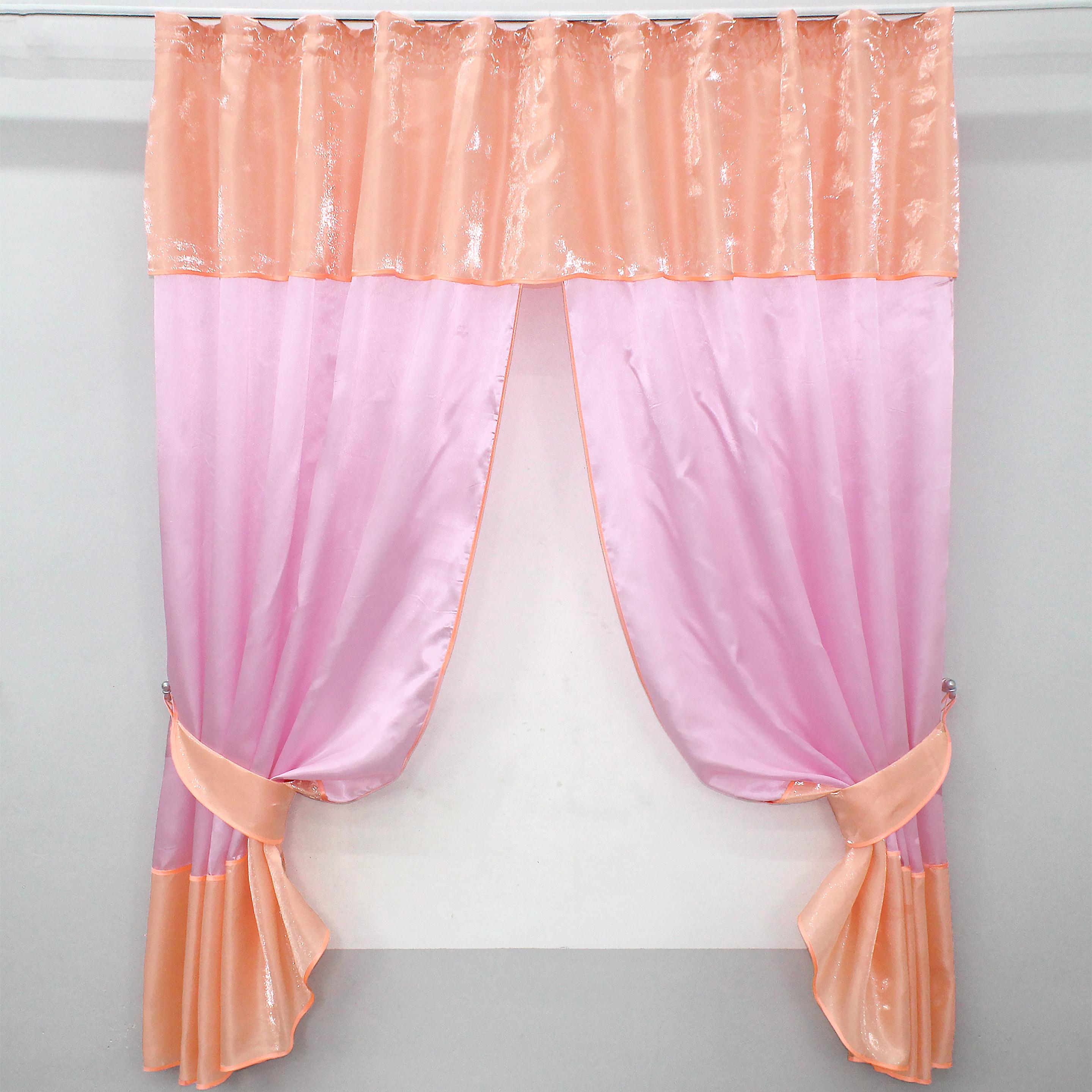Шторы кухонные VR-Textil №073к с ламбрекеном и подхватами 270х170 см Розовый/Персиковый (52-0209)