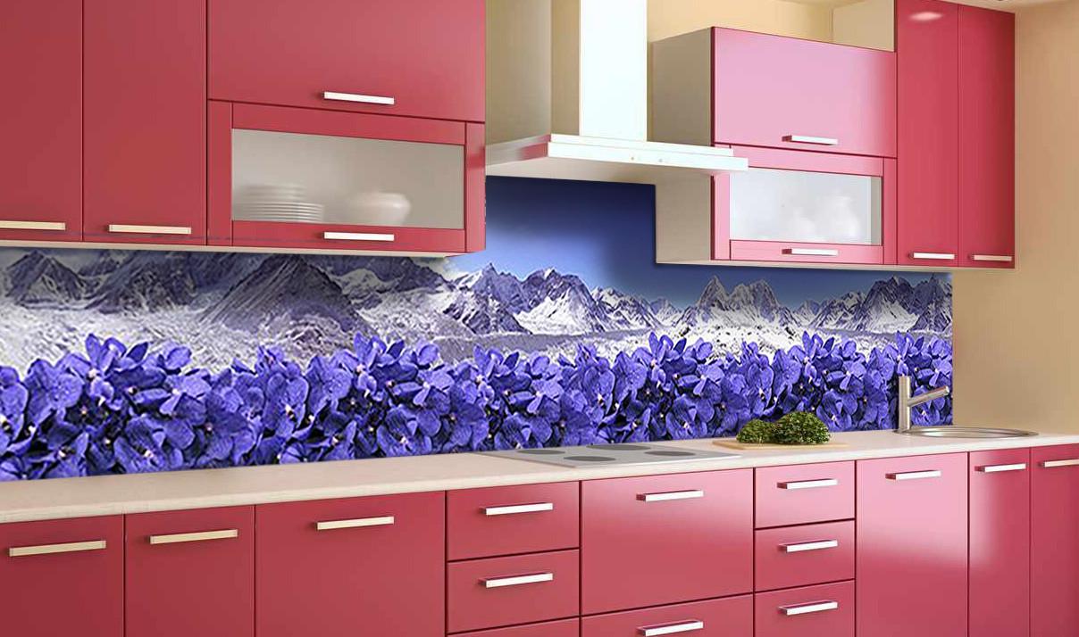 Кухонный фартук Фиалки горы из самоклеющейся виниловой пленки 60х300 см Фиолетовый Кухонный фартук Фиалки горы из самоклеющейся виниловой пленки 60х300 см Фиолетовый