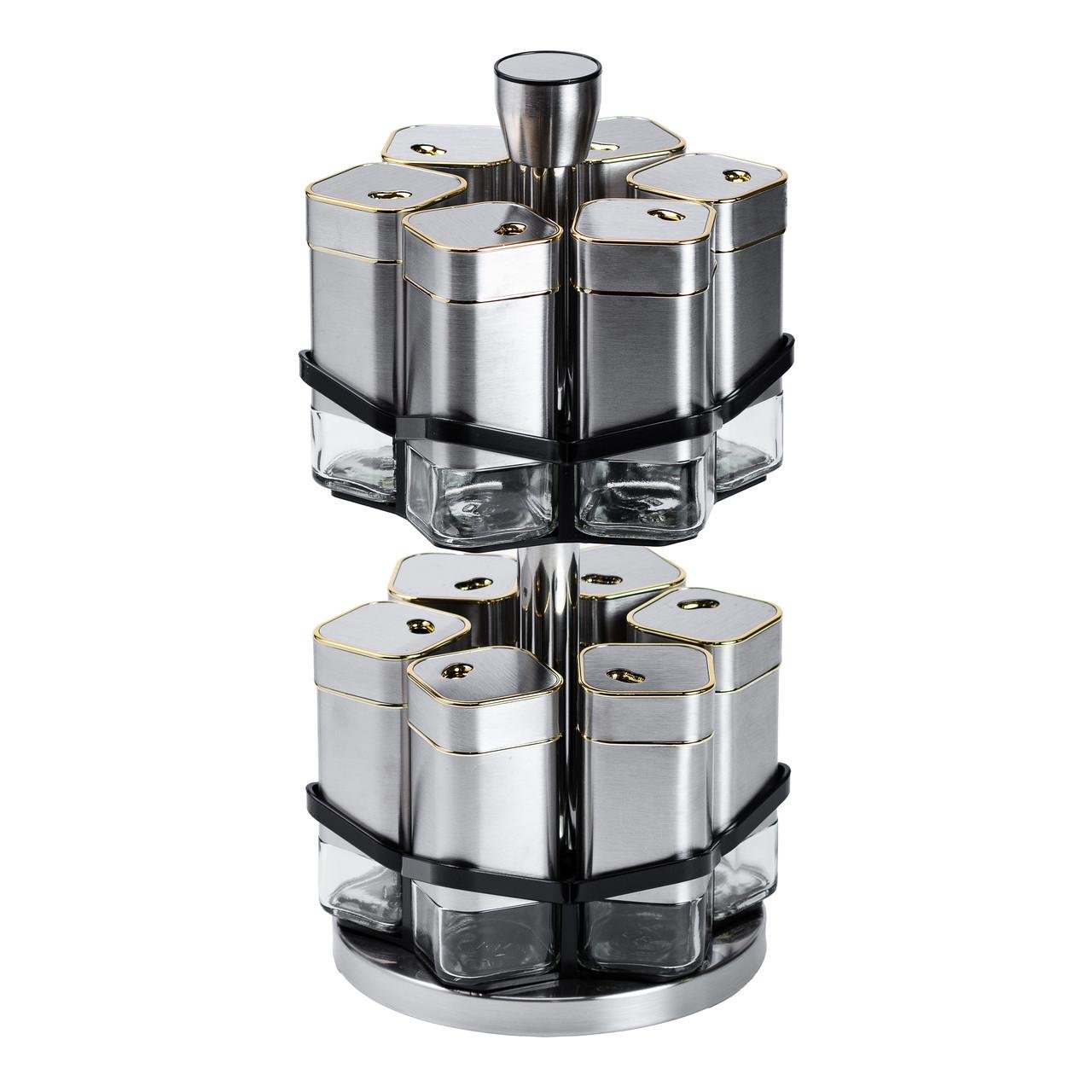 Набор банок для специй TS Kitchen с подставкой 12 шт. 120 мл Хром с золотом (HP1321)