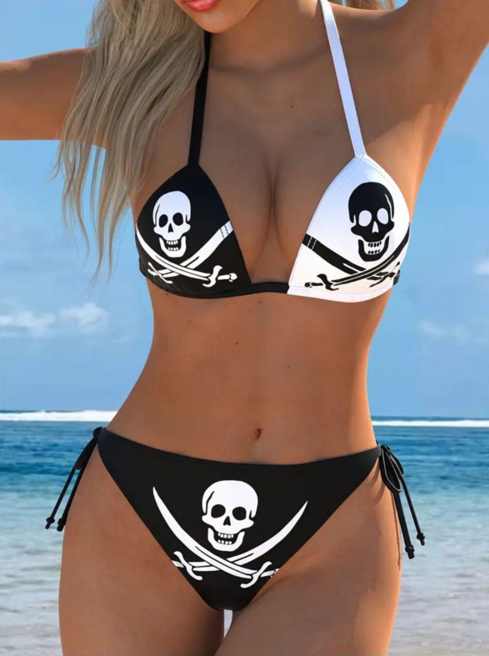 Купальник с черепами раздельный XL Черно-белый (743293)