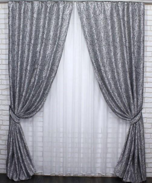 Шторы в гостиную/спальню Жаклин двухсторонний блекаут 1,5х2,7 м 2 шт. Серый (670ш) - фото 1 Шторы в гостиную/спальню Жаклин двухсторонний блекаут 1,5х2,7 м 2 шт. Серый (670ш) - фото 1