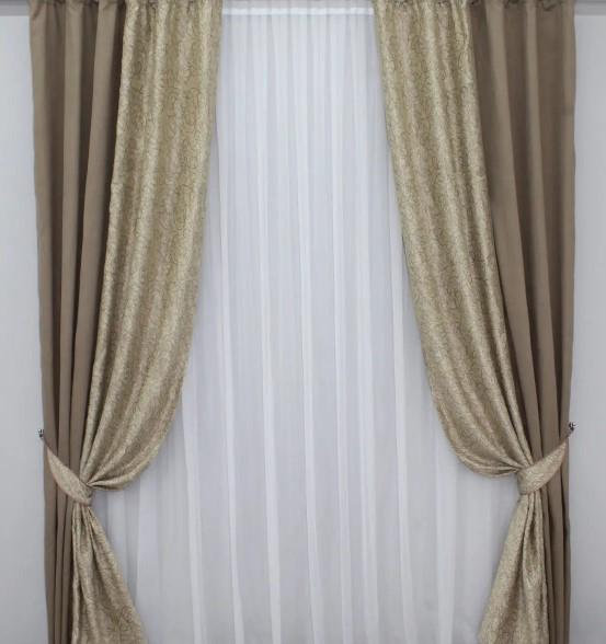 Комплект комбинированных штор микровелюр с льном 1,5х2,6 м 2 шт. Бежевий (014дк/10-511) Комплект комбинированных штор микровелюр с льном 1,5х2,6 м 2 шт. Бежевий (014дк/10-511)