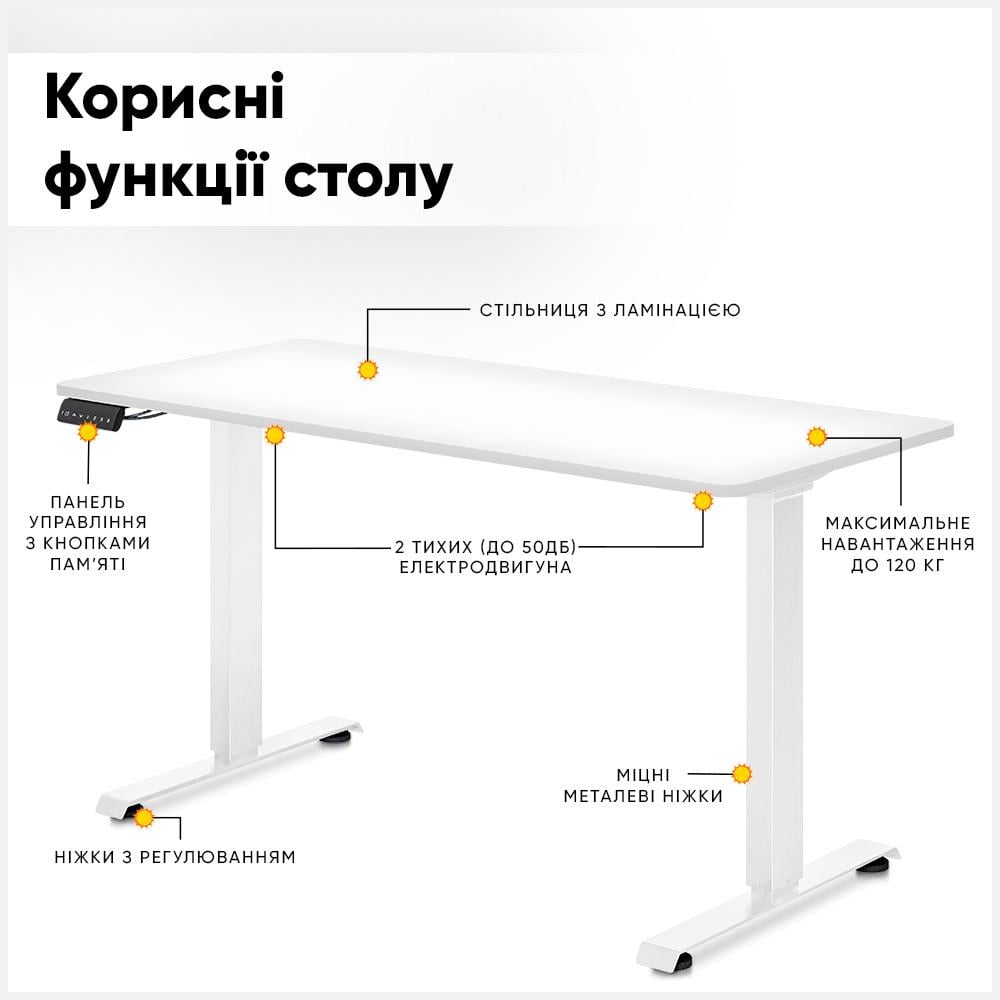 Стіл Mealux PowerDesk Duo White з електрорегулюванням висоти (EVO-242 W/W) - фото 2