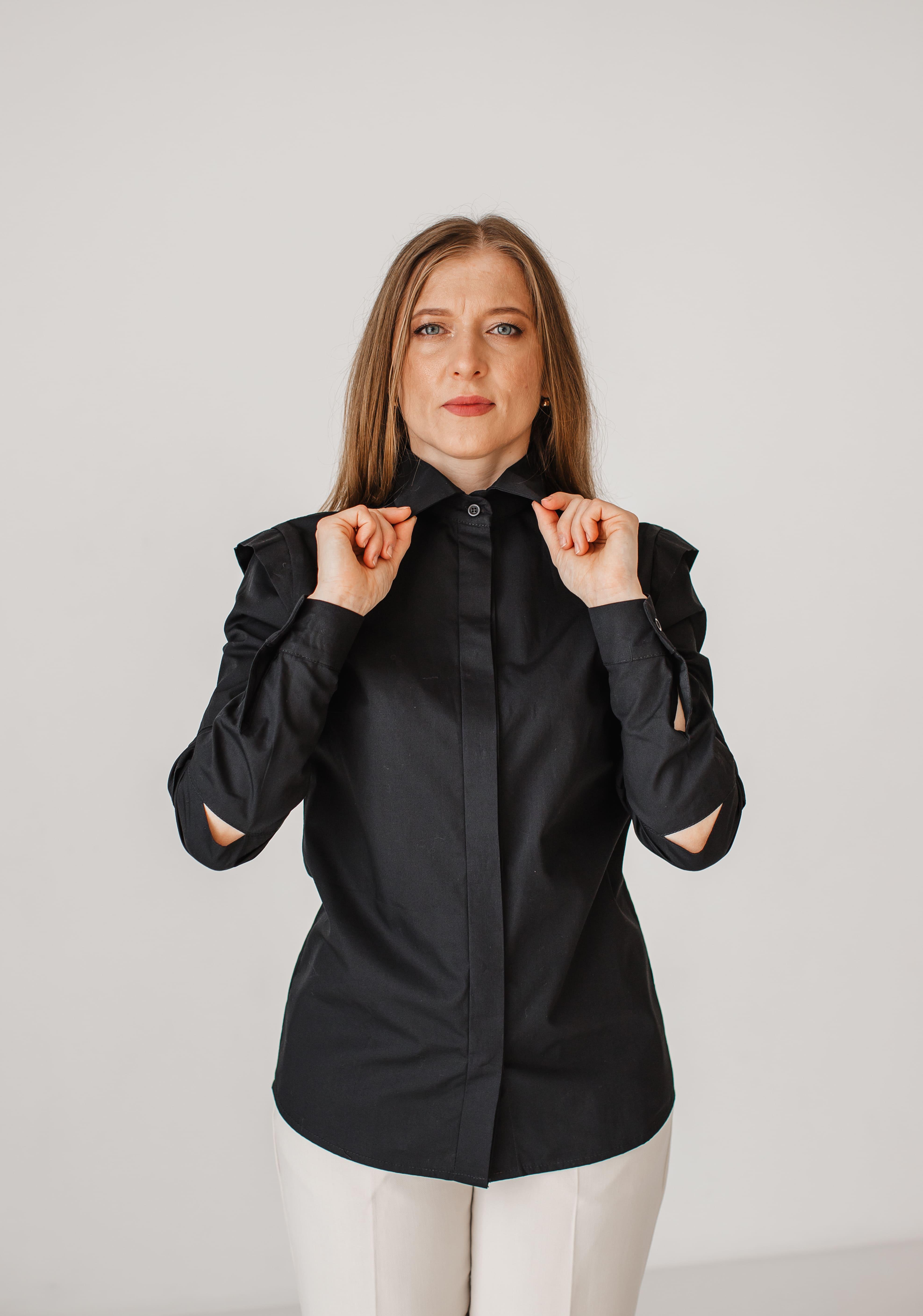 Сорочка жіноча приталена VSlatinina з розрізами на рукавах XL Чорний (01234567825) - фото 3