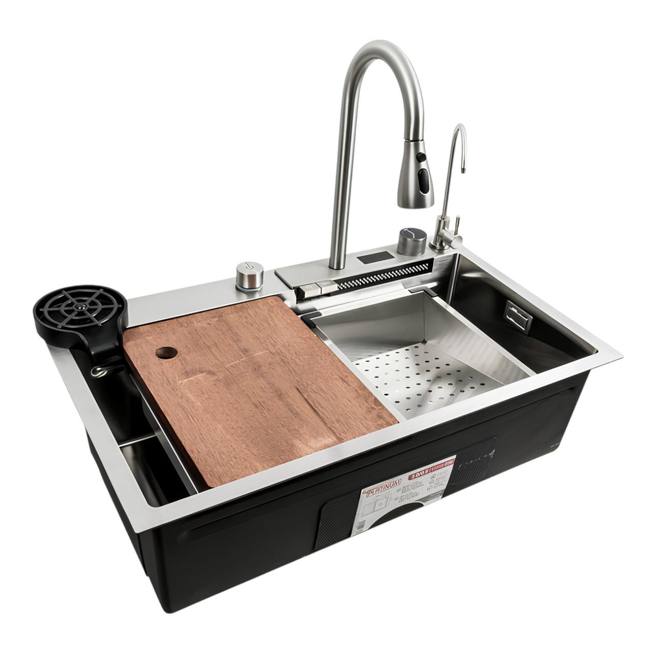 Мойка для кухни Platinum 75х45G встраиваемая с смесителем и дозатором Водопад Сатин (є259) Мойка для кухни Platinum 75х45G встраиваемая с смесителем и дозатором Водопад Сатин (є259)