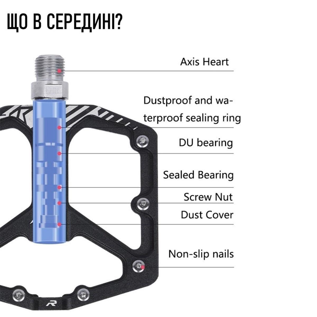 Педали велосипедные Enlee K203 алюминиевые на промышленных подшипниках Черный (EN-K203-2658UA) - фото 5