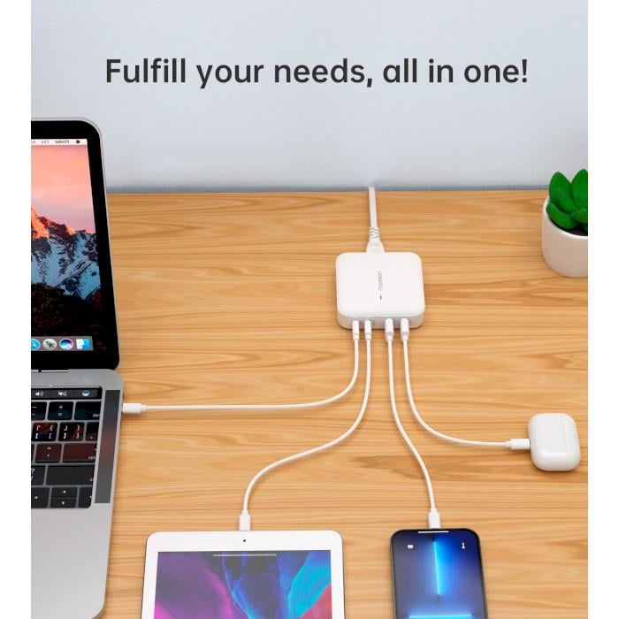 Зарядное устройство Choetech 4xUSB 100W GaN 2xUSB Type-C/2xUSB-A настольное Белый (615327) - фото 4