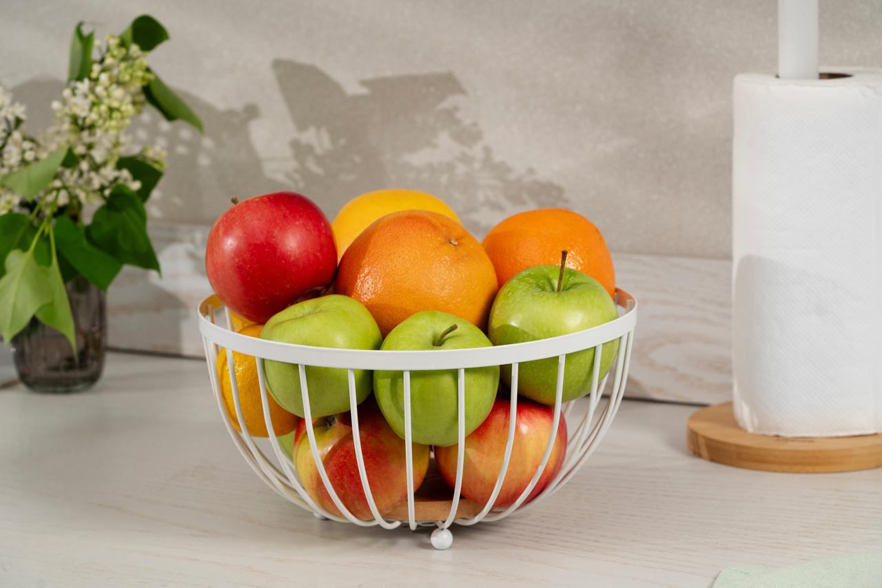 Кошик фруктовниця Ardesto AR0904W Midori метал/дерево 25х25х13 см Білий (2178705136) - фото 6