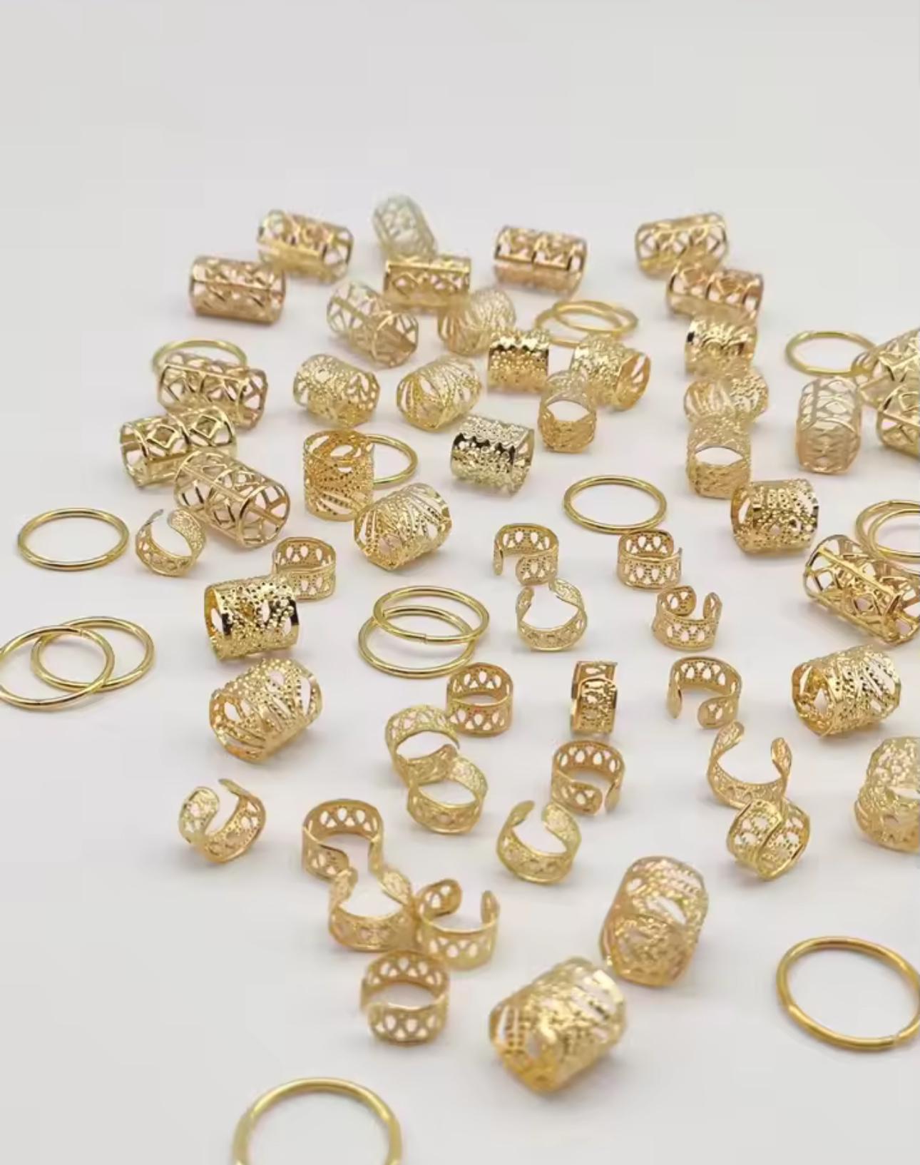 Набор золотистых украшений для кос и дредов кольца и бусины для волос 80 шт.