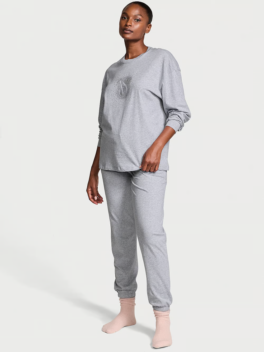 Піжама жіноча Victoria's Secret 100% Cotton Long Pajama Set бавовняна L Сірий (22568493)