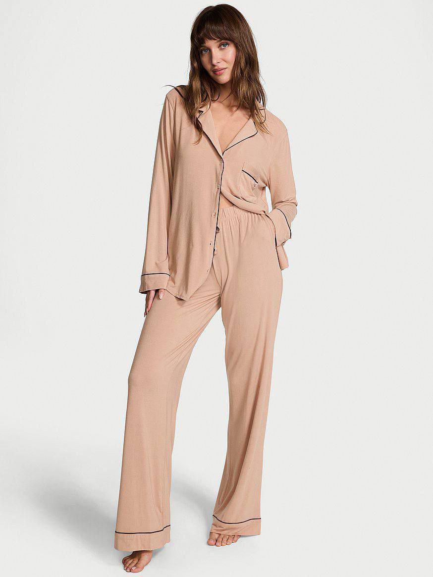 Піжама модал сорочка/штани Victoria's Secret Modal Long Pajama Set Long S Бежевий (26811437D)
