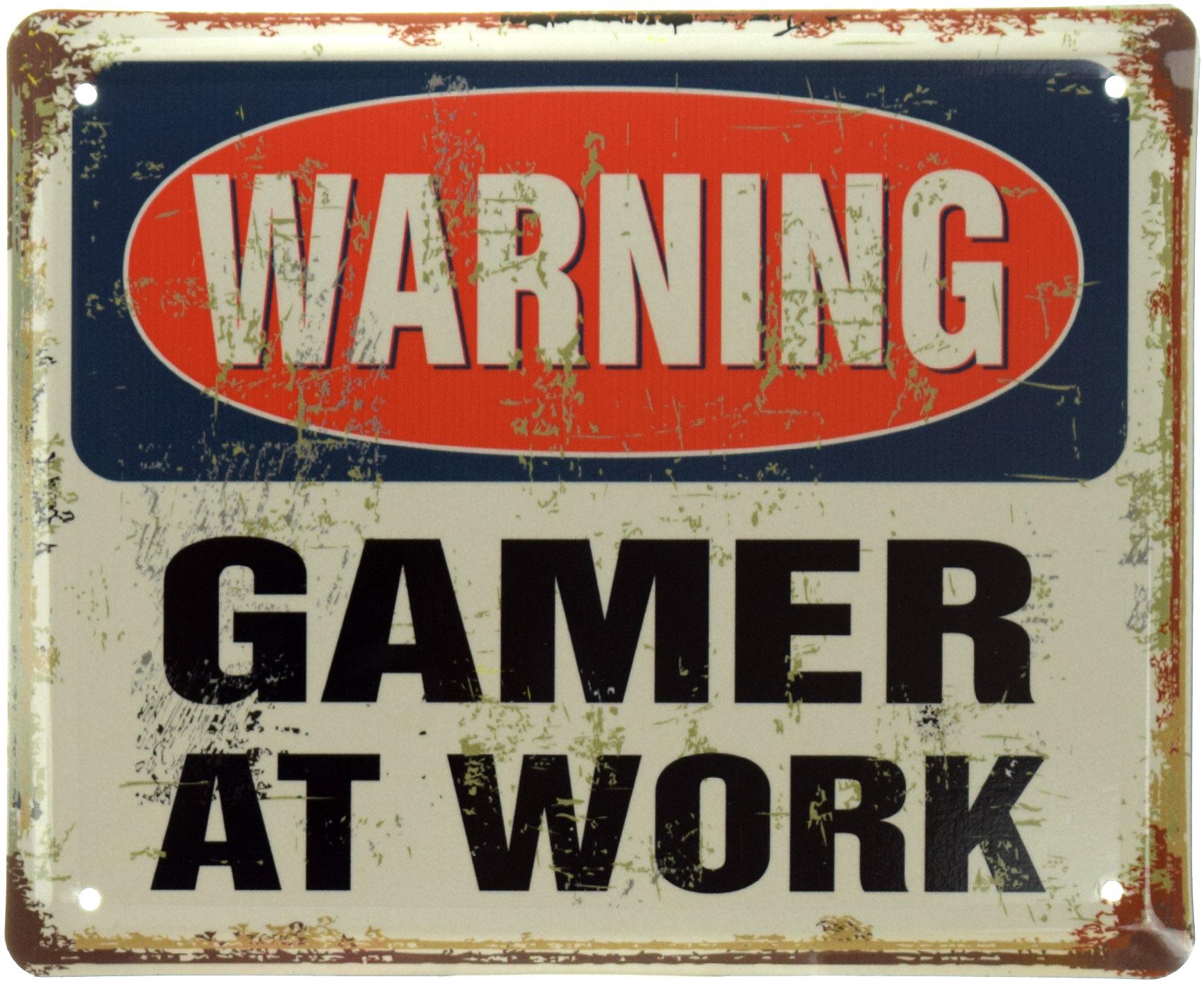 Табличка металева Обережно! Працює Геймер/Warning! Gamer At Work 18x22 см