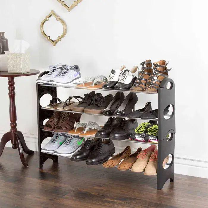 Полка для хранения обуви 4-ярусная Shoe rack 64х19х64 см пластиковая Черный (opt-21236)