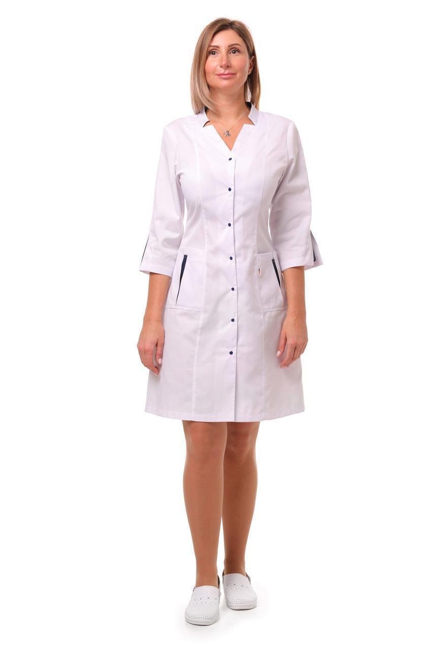 Халат женский TopLine Генуя рукав 3/4 р. 54 Белый/Темно-синий (11334-(54)б.-т.син.)