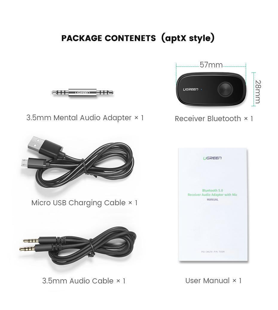 Адаптер UGREEN Bluetooth 5.1 приемник aptX HD Hi-Res 3,5 мм minijack AUX-micro USB Аудио AAC/SBC/aptX LL стерео Черный (70304) - фото 9