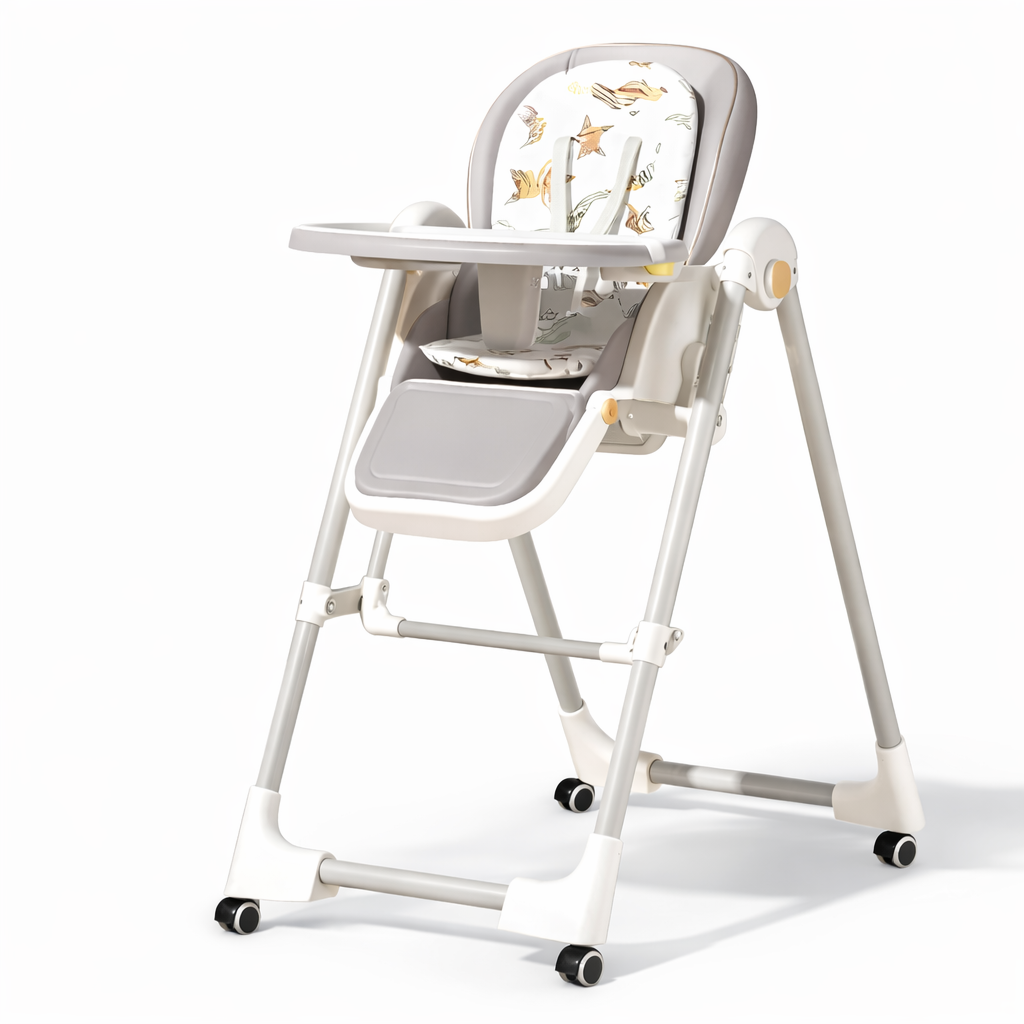 Стільчик-шезлонг для годування та відпочинку з регульованою спинкою підносом і коліщатками (BC72)