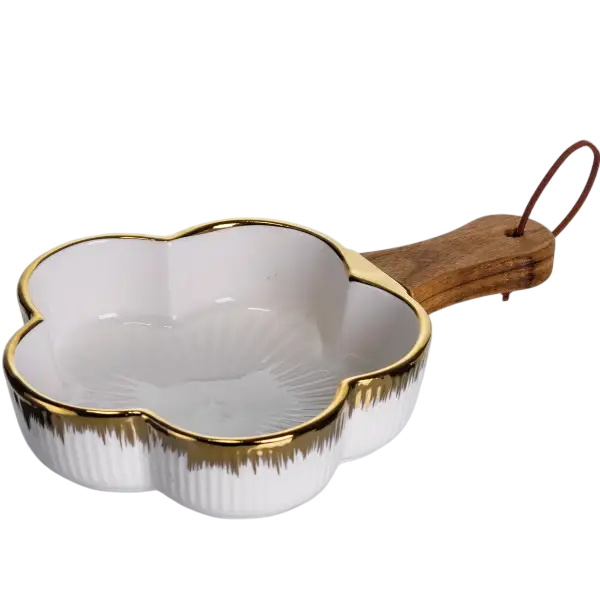 Миска для сервировки Flower фарфоровая с деревянной ручкой 450 мл Золотой (147-107-ZJH-13-1)